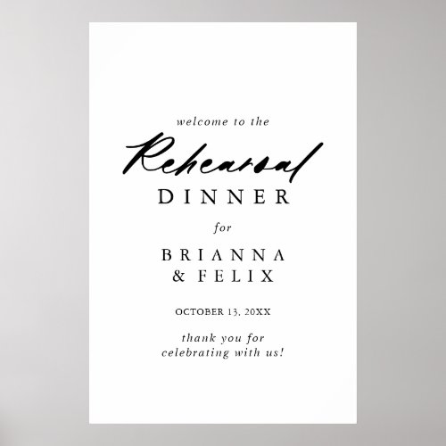 Chic Calligraphy Rehearsal Dinner Welcome Sign