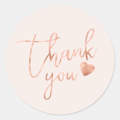 Chic Calligraphy Rose Gold Foil Blush Thank You Classic Round Sticker