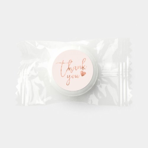 Chic Calligraphy Rose Gold Foil Blush Thank You Life Saver Mints