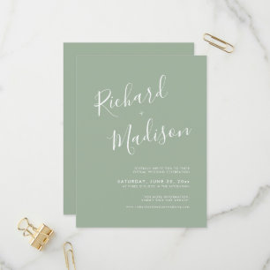 Chic Calligraphy Sage Green Photo Virtual Wedding Invitation Postcard