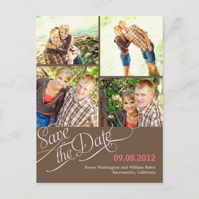 Chic Calligraphy Save The Date Postcard - Brown (Front)