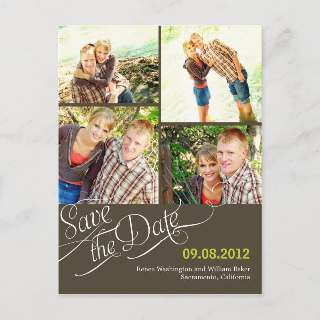 Chic Calligraphy Save The Date Postcard - Gray (Front)