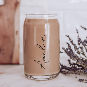 Chic Calligraphy Script Monogram Can Glass