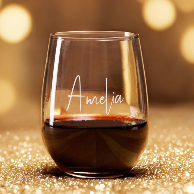 Chic Calligraphy Script Monogram Stemless Wine Glass (Creator Uploaded)