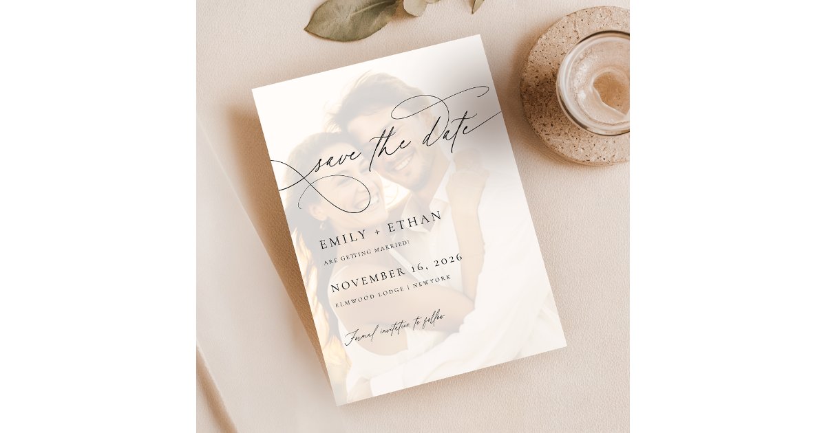 Chic Calligraphy Script Overlay Photo Wedding Save The Date | Zazzle