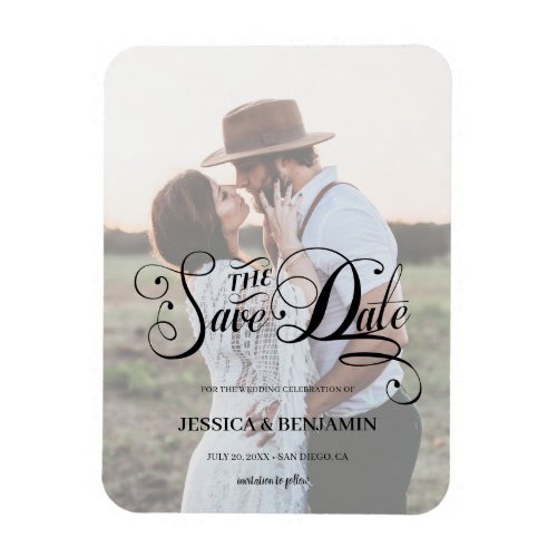 Chic Calligraphy Script Photo Save The Date Magnet