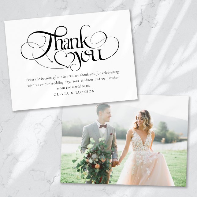 Chic Calligraphy Script Photo Wedding Thank You Card (Creator Uploaded)