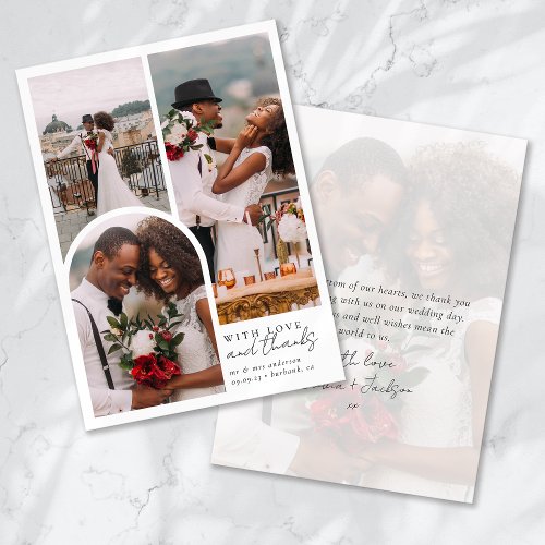 Chic Calligraphy Script Photo Wedding Thank You Card