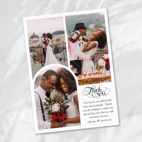 Chic Calligraphy Script Photo Wedding Thank You Card