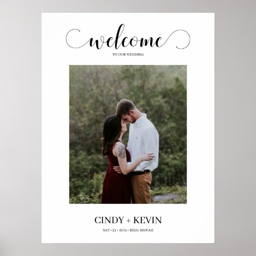 Chic Calligraphy Script Photo Wedding Welcome Sign