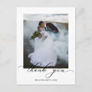 Chic Calligraphy Script Wedding Photo Thank You Postcard