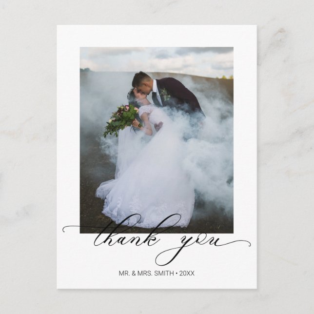 Chic Calligraphy Script Wedding Photo Thank You Postcard (Front)