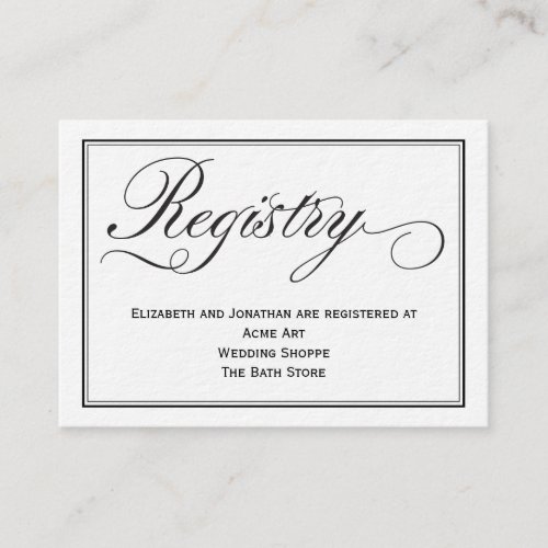 Chic Calligraphy Script Wedding Registry Card