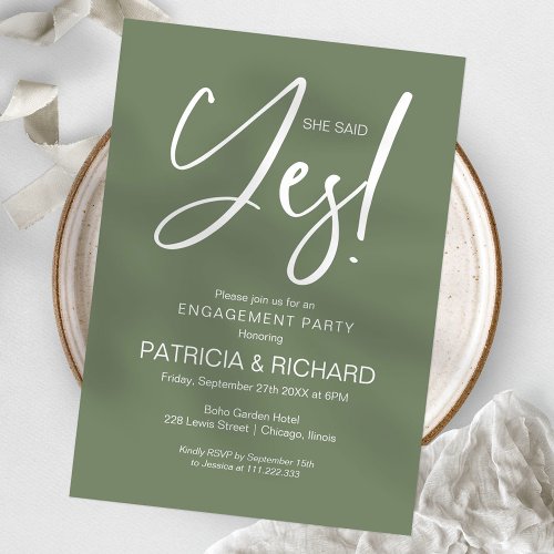 Chic Calligraphy She Said Yes Engagement Party Invitation