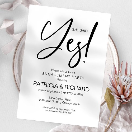 Chic Calligraphy She Said Yes Engagement Party Invitation