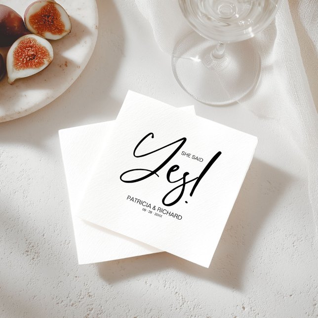 Chic Calligraphy She Said Yes Engagement Party Napkins (Creator Uploaded)