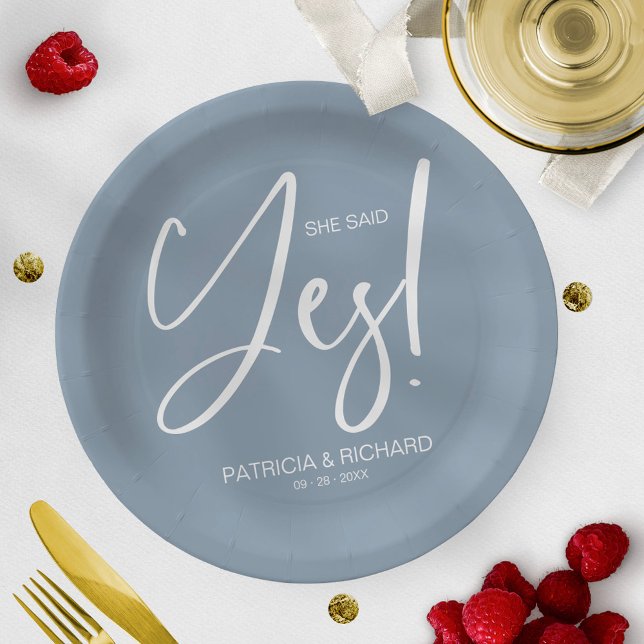 Chic Calligraphy She Said Yes Engagement Party Paper Plates (Creator Uploaded)