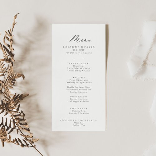 Chic Calligraphy Silver Dinner Menu