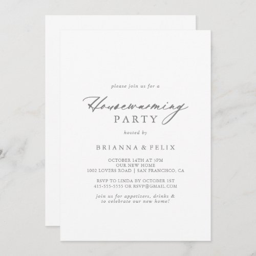 Chic Calligraphy Silver Housewarming Party  Invitation