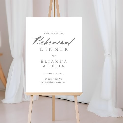 Chic Calligraphy Silver Rehearsal Dinner Welcome  Poster