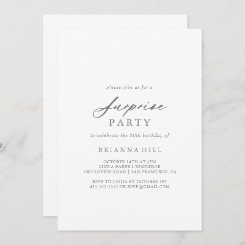 Chic Calligraphy Silver Surprise Party  Invitation