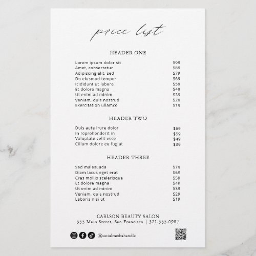 Chic Calligraphy Simple Elegant Price List