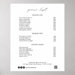 Chic Calligraphy Simple Elegant Price List Poster