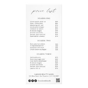 Chic Calligraphy Simple Elegant Price List Rack Card