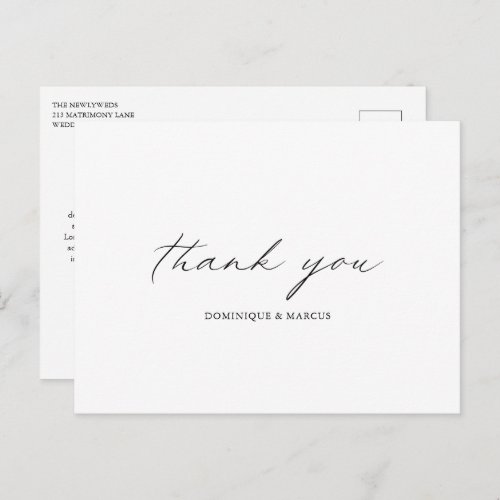 Chic Calligraphy Simple Elegant Wedding Thank You Postcard