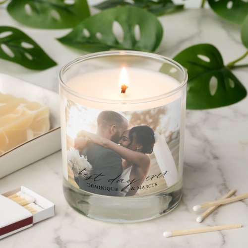 Chic Calligraphy Simple Photo Elegant Wedding Scented Candle