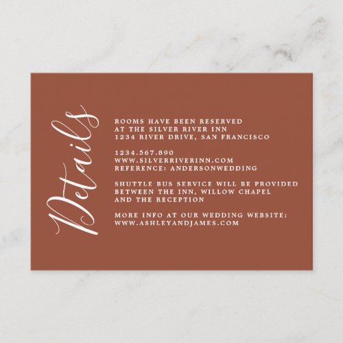 Chic Calligraphy TerraCotta Wedding Details Enclosure Card