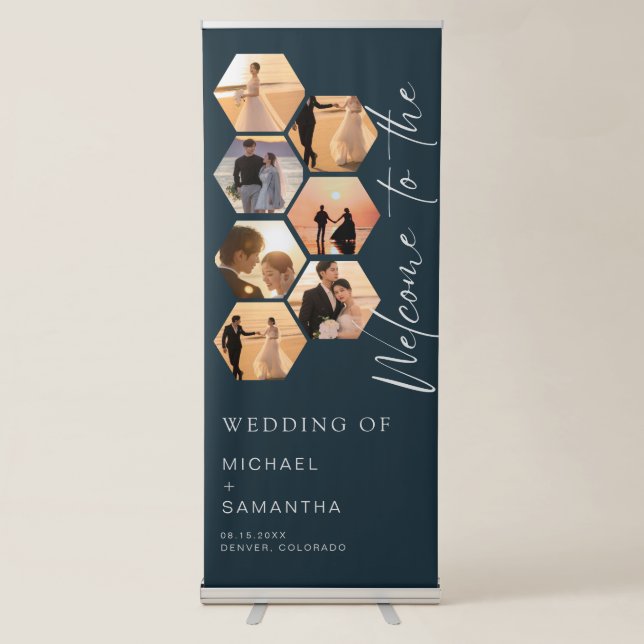 Chic Calligraphy Wedding Custom Photo Retractable Banner (Front)
