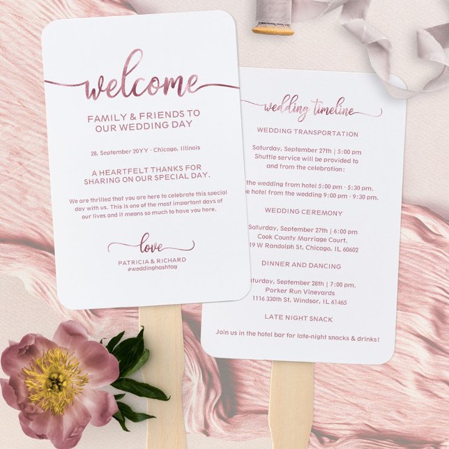 Chic Calligraphy Wedding Day Timeline Hand Fan (Creator Uploaded)