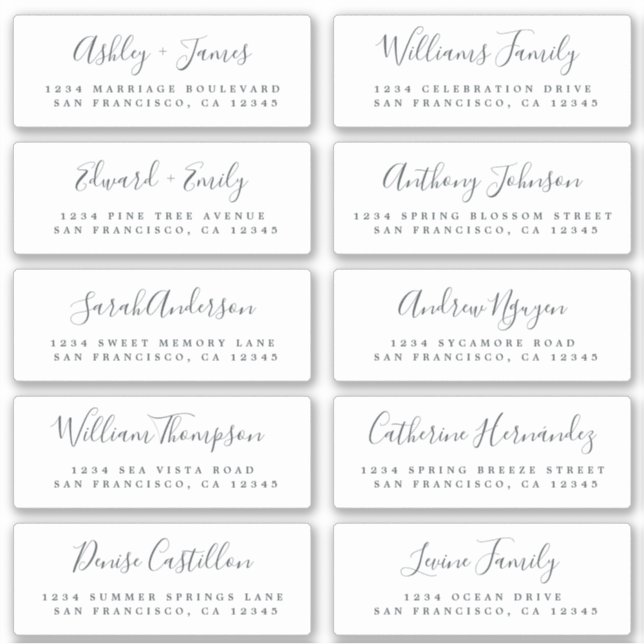 Chic Calligraphy Wedding Guest Address Labels (Front)
