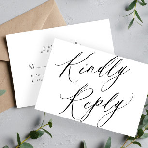 Chic calligraphy wedding kindly reply budget RSVP Note Card