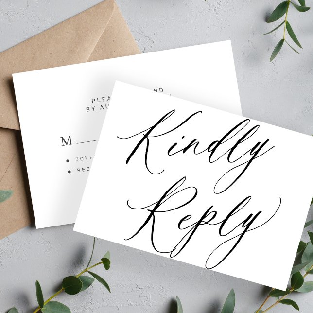 Chic calligraphy wedding kindly reply budget RSVP Note Card (Creator Uploaded)