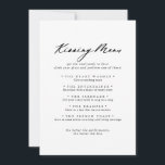 Chic Calligraphy Wedding Kissing Menu Game Card<br><div class="desc">This chic calligraphy wedding kissing menu game card is perfect for a rustic wedding reception. The simple and elegant design features classic and fancy script typography in black and white.</div>
