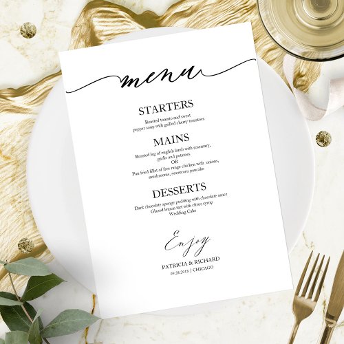 Chic Calligraphy Wedding Menu Card For Plate