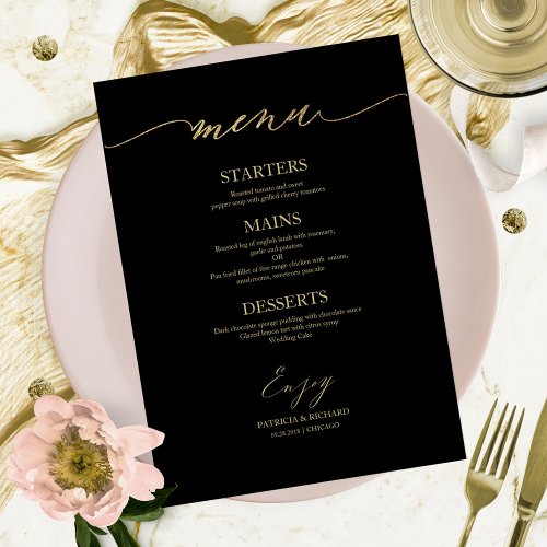 Chic Calligraphy Wedding Menu Card For Plate