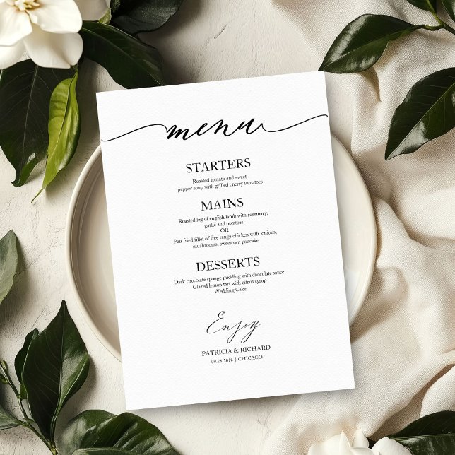 Chic Calligraphy Wedding Menu Card For Plate (Creator Uploaded)