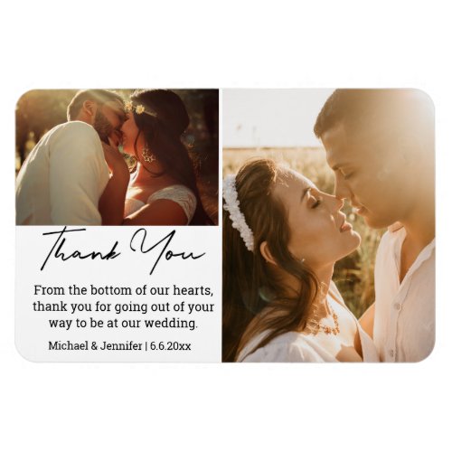 chic calligraphy wedding photo collage thank you  magnet