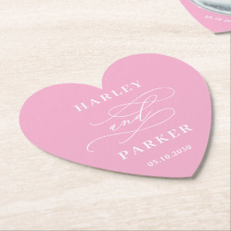 Chic Calligraphy Wedding Rehearsal Engagement Paper Coaster