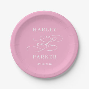 Chic Calligraphy Wedding Rehearsal Engagement Paper Plates