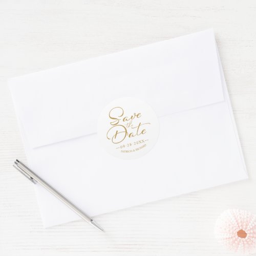 Chic Calligraphy Wedding Save The Date Classic Round Sticker