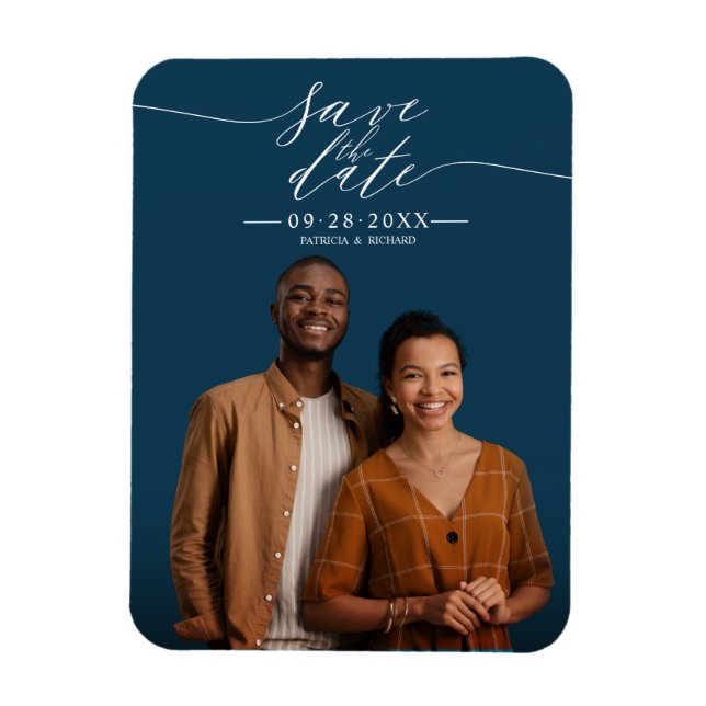 Chic Calligraphy Wedding Save The Date Photo Magnet (Vertical)