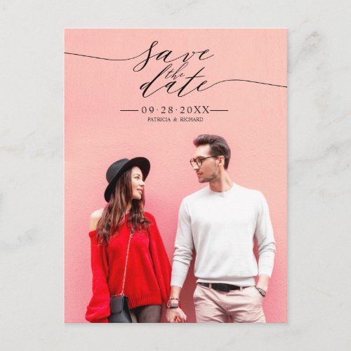 Chic Calligraphy Wedding Save The Date Photo Postcard