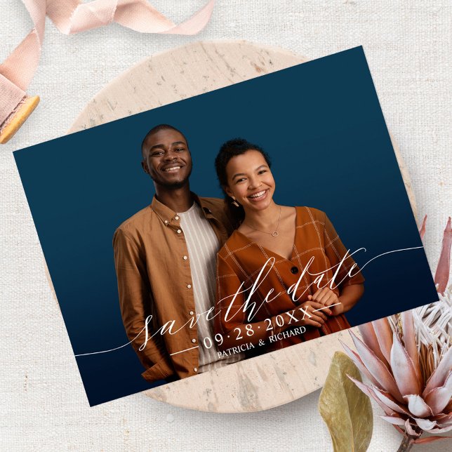 Chic Calligraphy Wedding Save The  Date Photo Postcard (Creator Uploaded)