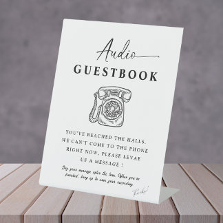 Chic Calligraphy Wedding Telephone Audio Guestbook Pedestal Sign