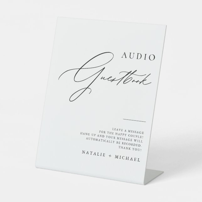 Chic Calligraphy Wedding Telephone Audio Guestbook Pedestal Sign (Front)