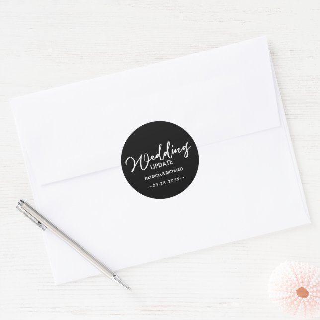 Chic Calligraphy Wedding Update Classic Round Sticker (Envelope)